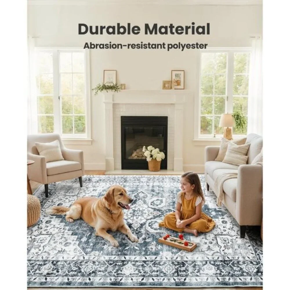 New 8x10 Washable Area Rug Vintage Non-Slip Large Carpet for Living Room Home